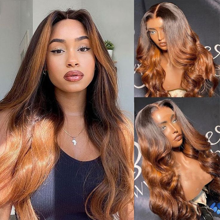 QVR Body Wave Hair 1B/30 Ombre Honey Brown Color Glueless 13x4 Lace Frontal Wig 100% Virgin Human Hair Wigs