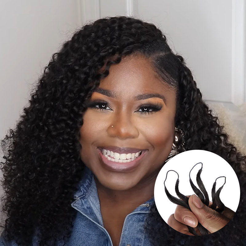 QVR Soft Kinky Curly Feather Crochet Braid Natural Black Wavy Human Hair Extensions