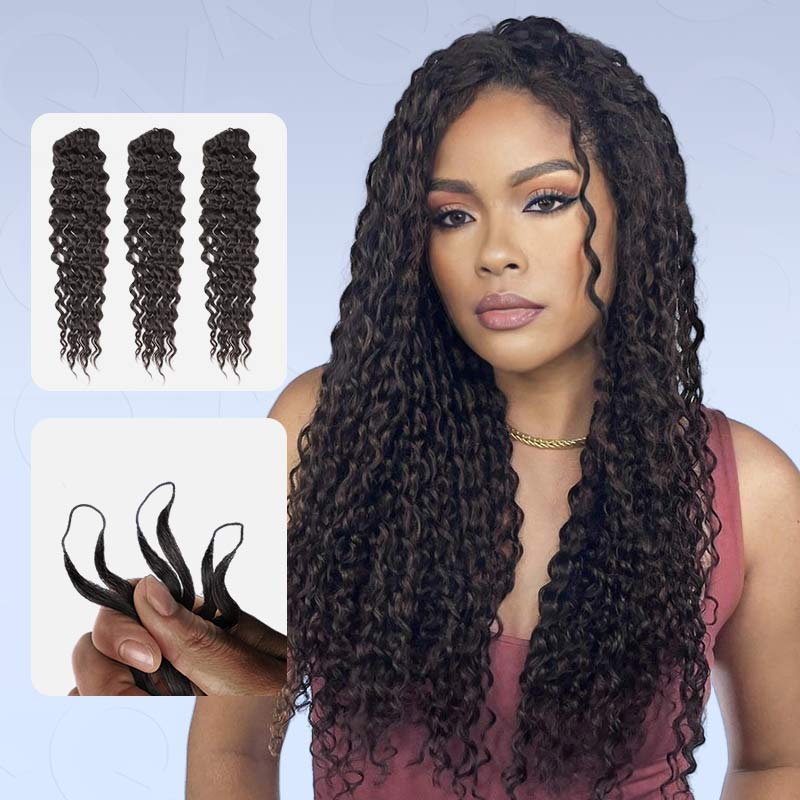 QVR Soft Kinky Curly Feather Crochet Braid Natural Black Wavy Human Hair Extensions