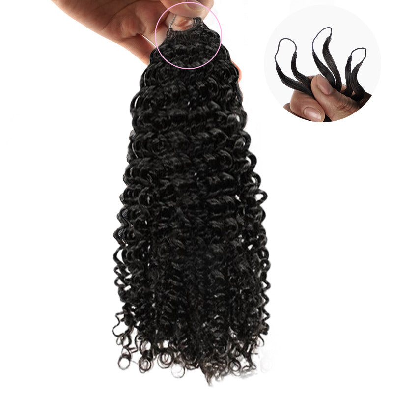 QVR Soft Kinky Curly Feather Crochet Braid Natural Black Wavy Human Hair Extensions