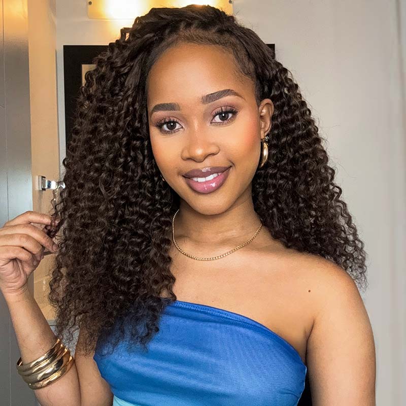 QVR Invisible Water Wave Brown Highlight Feather Crochet Human Hair Extensions