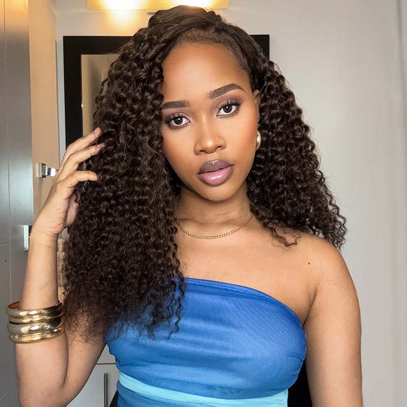QVR Invisible Water Wave Brown Highlight Feather Crochet Human Hair Extensions