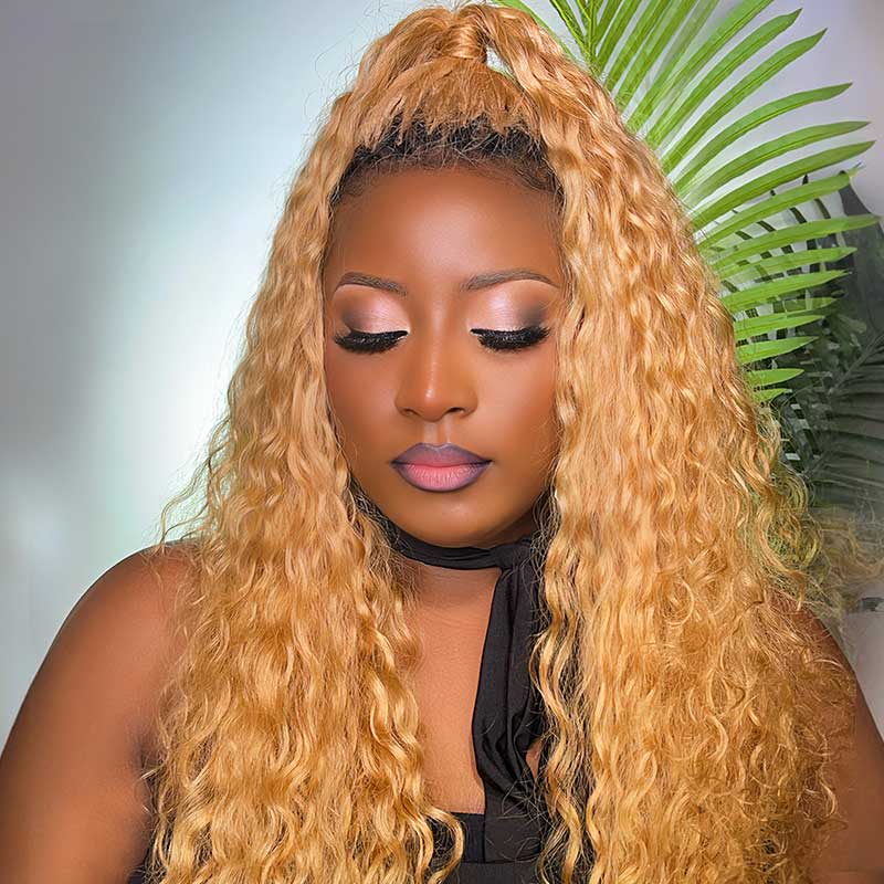 QVR Invisible Water Wave Brown Highlight Feather Crochet Human Hair Extensions