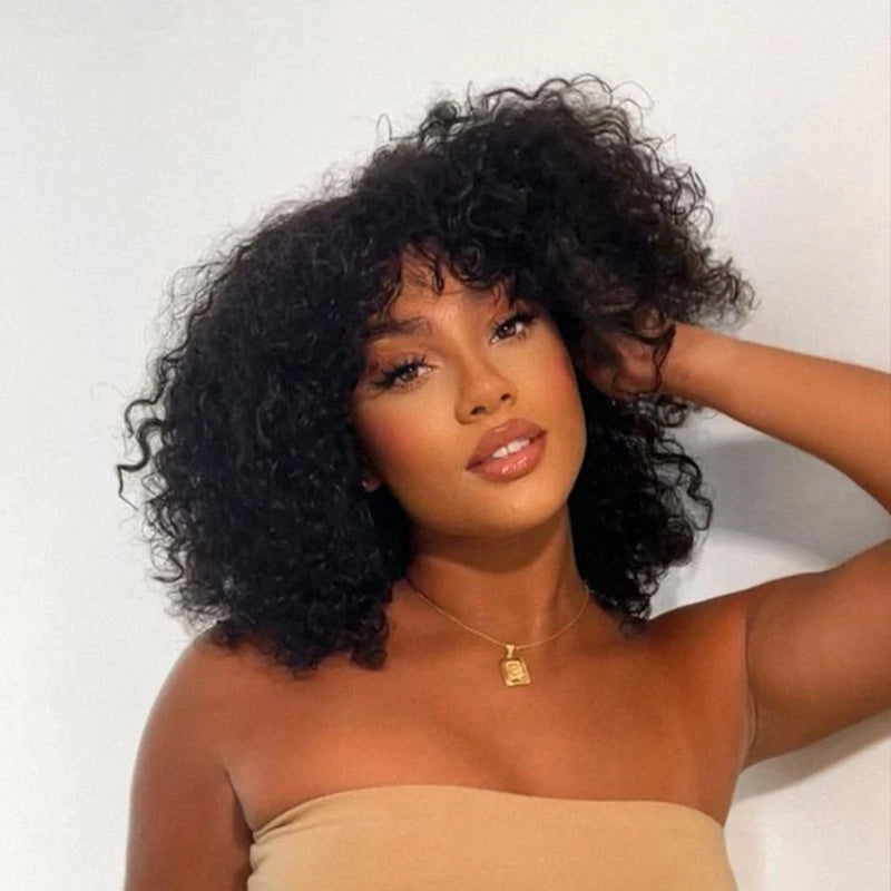 QVR Water Wave Short Pixie Bob Cut Wigs With Bangs For Black Women