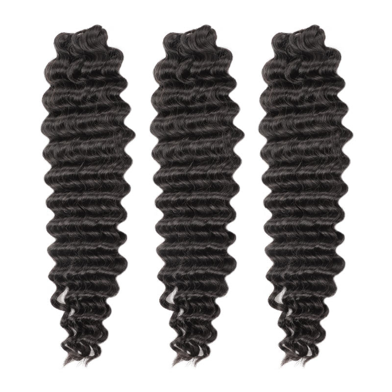 QVR Soft Deep Wave Feather Crochet Braid Natural Black Human Hair Extensions