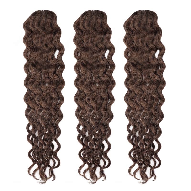 QVR Deep Brown #2 Water Wave Soft Feather Crochet Braids Human Hair Extensions