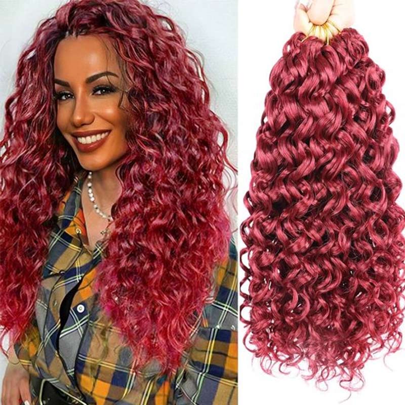 QVR Lightweight Ripple Deep Curl Burgundy Highlight Crochet Braid Hair Extensions
