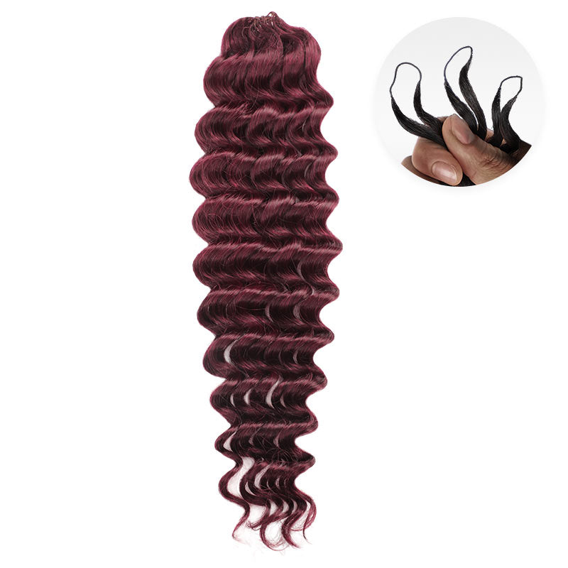 QVR 1 Pack Muti-Color Deep Wave Handmade Feather Crochet Braid Human Hair Extensions