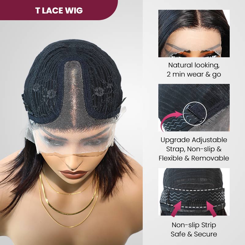 QVR Glueless Pre-cut 4X6 Lace Closure Side Part Wigs Short Bob Curly Mix Brown Human Hair Wigs