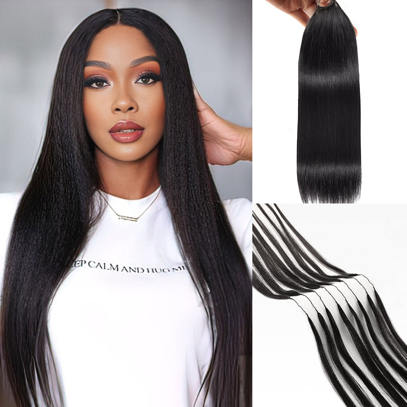 QVR 1 Pack Handmade Feather Crochet Braid Natural Black Human Hair Extensions
