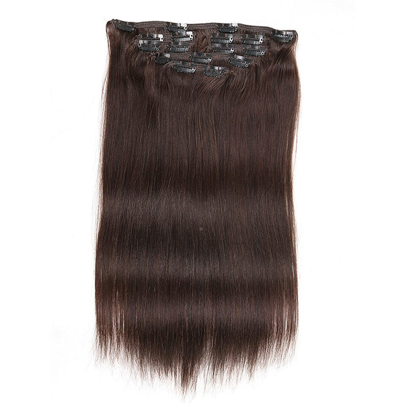 QVR Straight 7Pcs Clip in Virgin Human Hair Extensions Brazilian Natural Black Color Hair