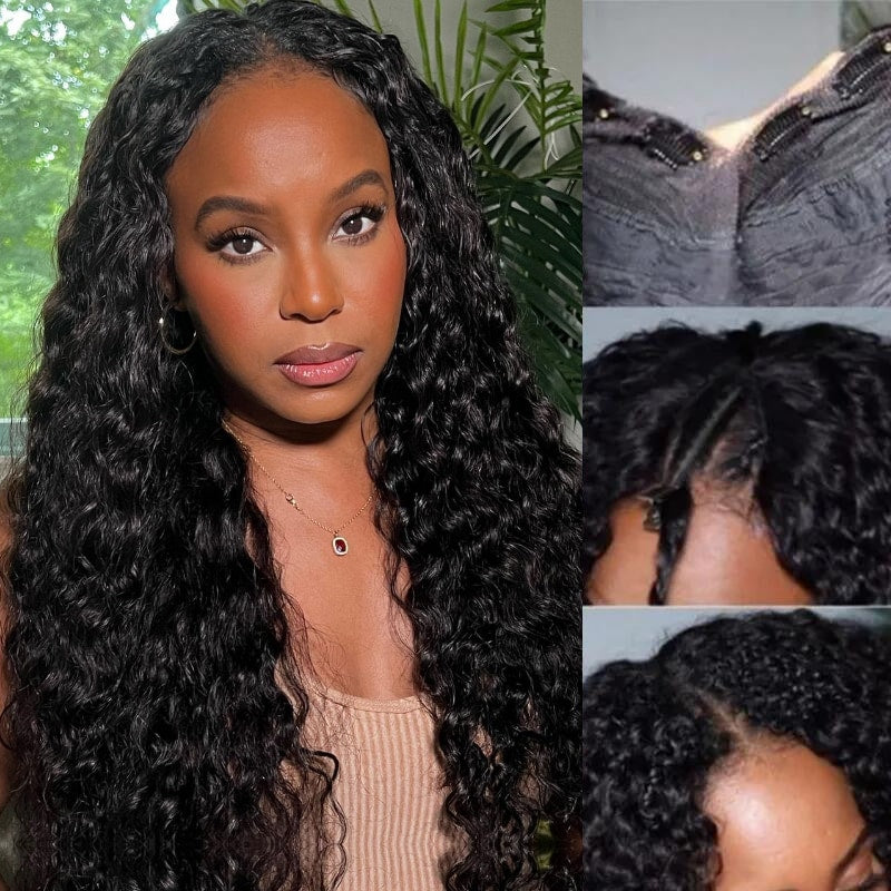QVR Glueless Deep Wave V Part Wigs 180% Density Super Natural Human Hair Glueless 0 Skill Needed Wig