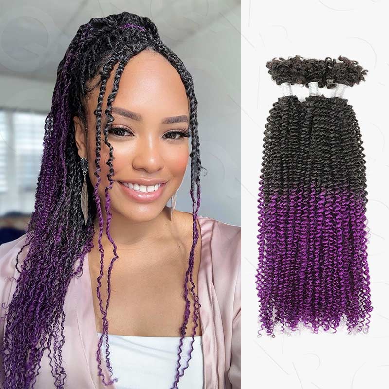 QVR T1B/Purple Afro Kinky V Bulk Ombre Color for Kinky Twist Crochet Braiding Hair
