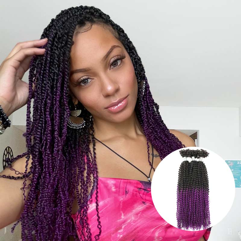 QVR T1B/Purple Afro Kinky V Bulk Ombre Color for Kinky Twist Crochet Braiding Hair