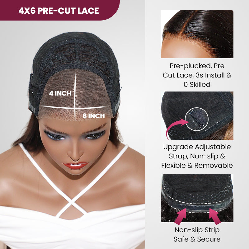 QVR Glueless Highlights Brown With Blonde Pre-cut 4x6 Lace Straight&Body Wave #P5/613 Wigs