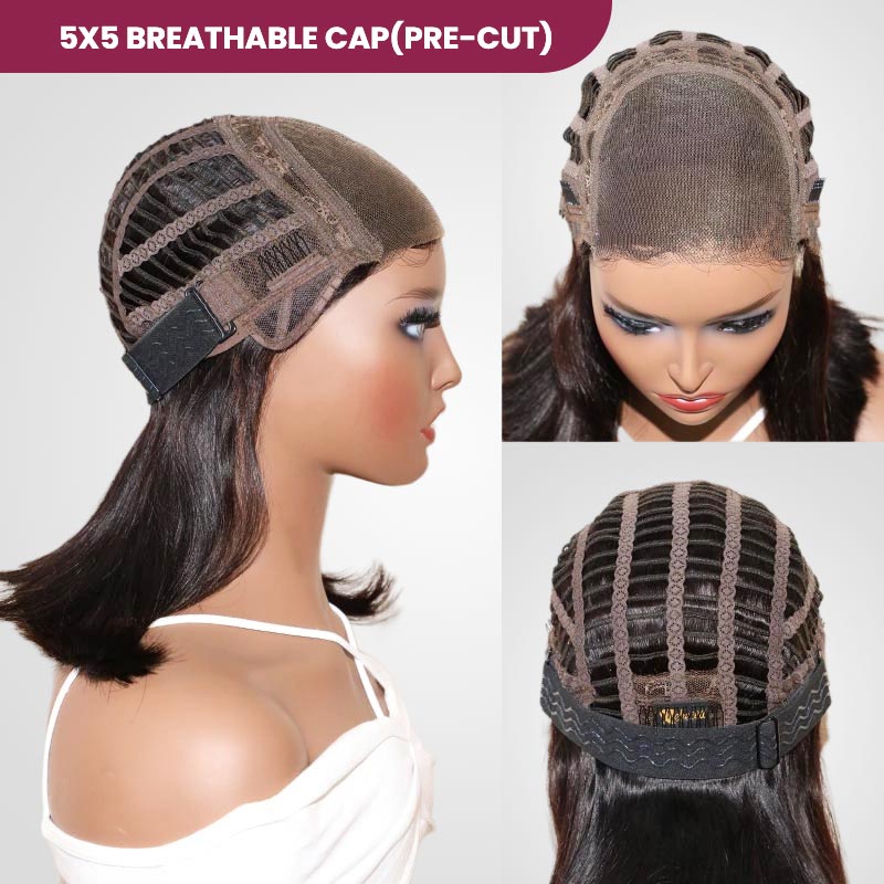 QVR 15A Glueless Mono Net Short Bob Wig Dark Brown #4 Color Natural Parting Unprocessed Virgin Hair Wigs