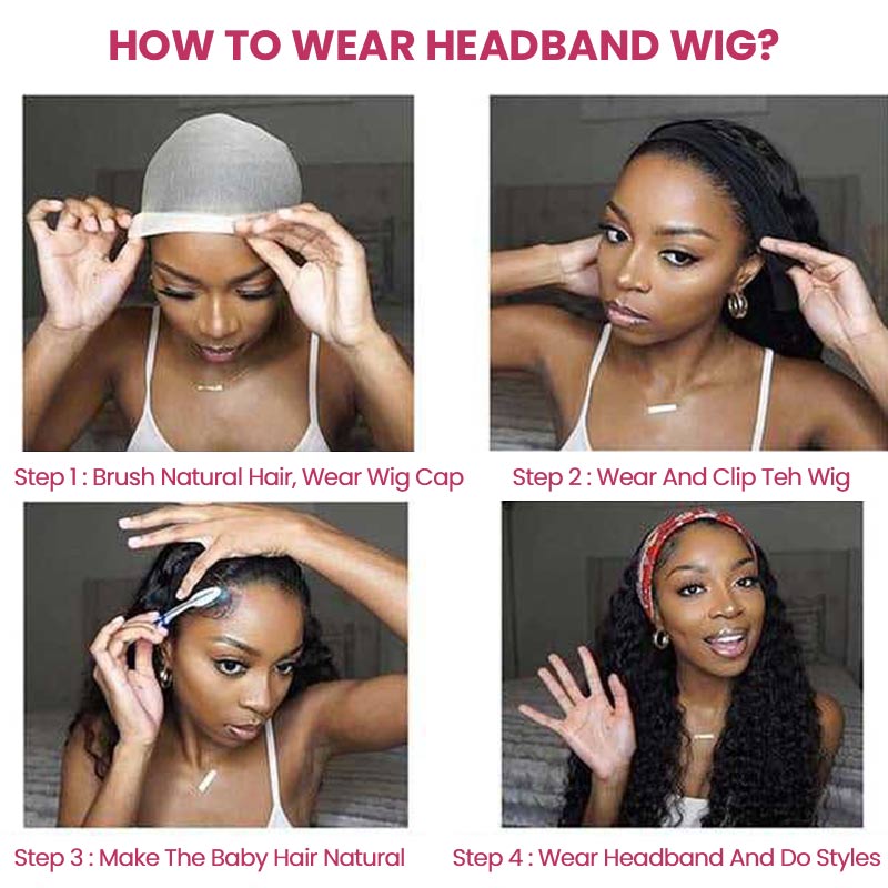 QVR Kinky Curly Wig Headband Wig Glueless Wig Human Hair Wigs Natural Looking