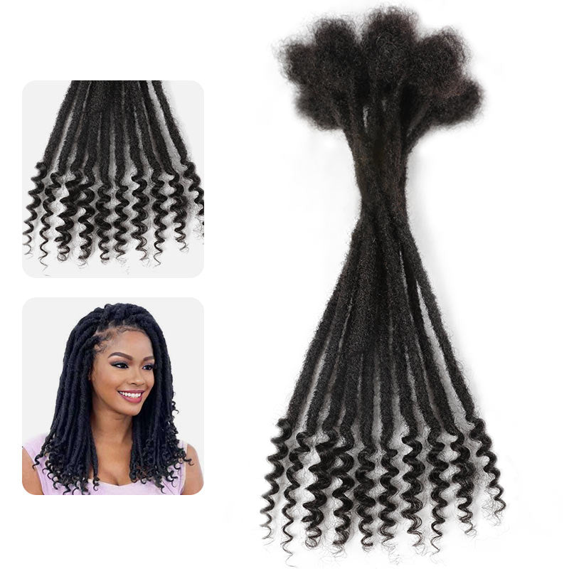 QVR Natural Black Dreadlock Loc Extensions With Curly Ends Human Hair