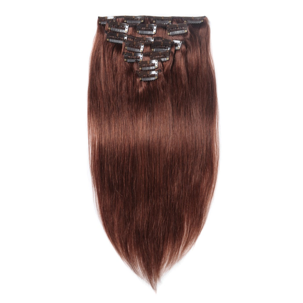 QVR #33 Reddish Brown Straight/Body Wave 7Pcs Clip in Hair Extensions