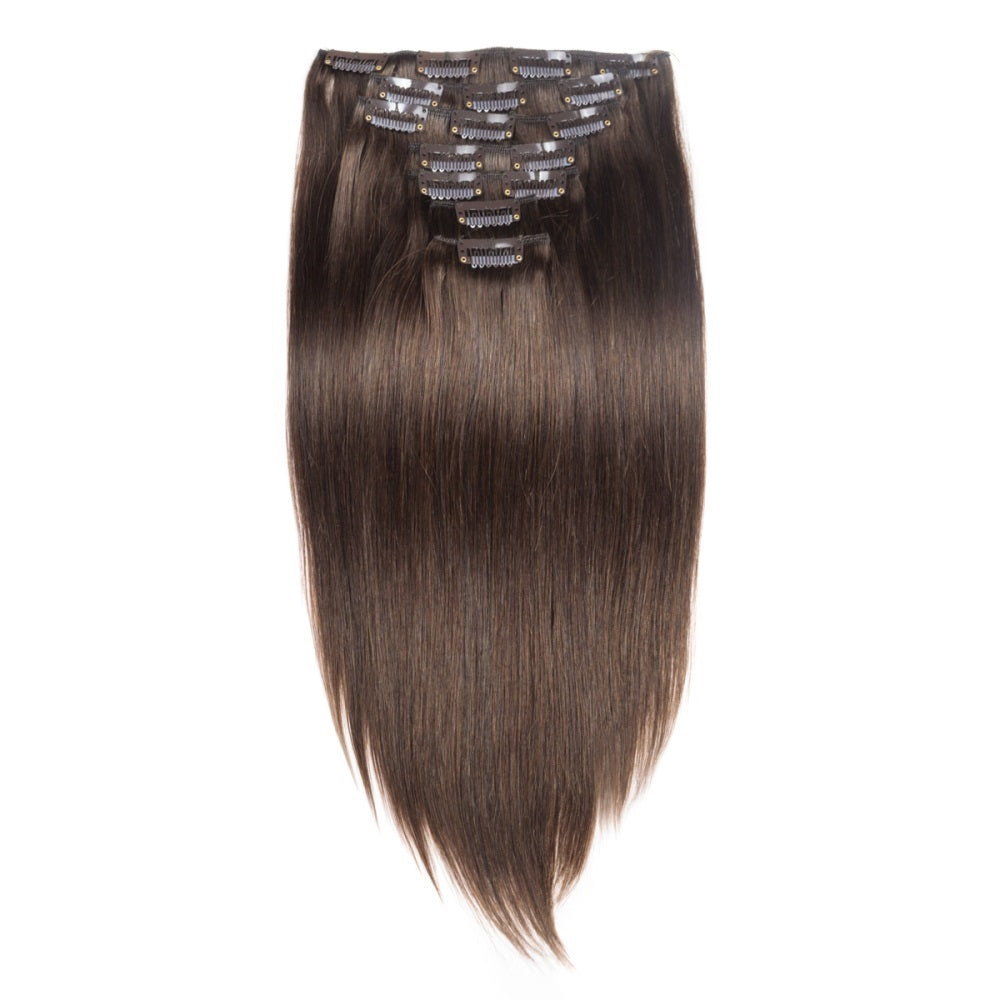 QVR #4 Chocolate Brown Straight/Body Wave 7Pcs Clip in Hair Extensions
