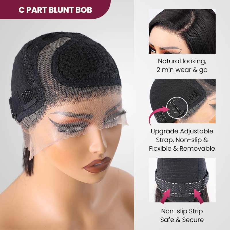 QVR Reddish Brown Water Wave C Lace Glueless Left Part Short Bob Wigs