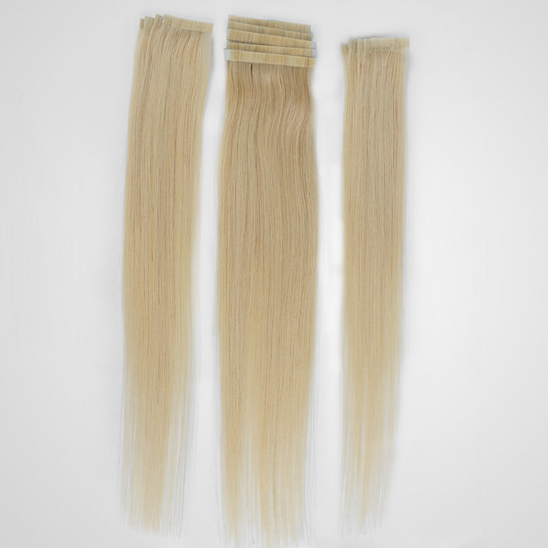 QVR Blonde Tape in Hair Extensions Long Straight Skin Weft Human Hair