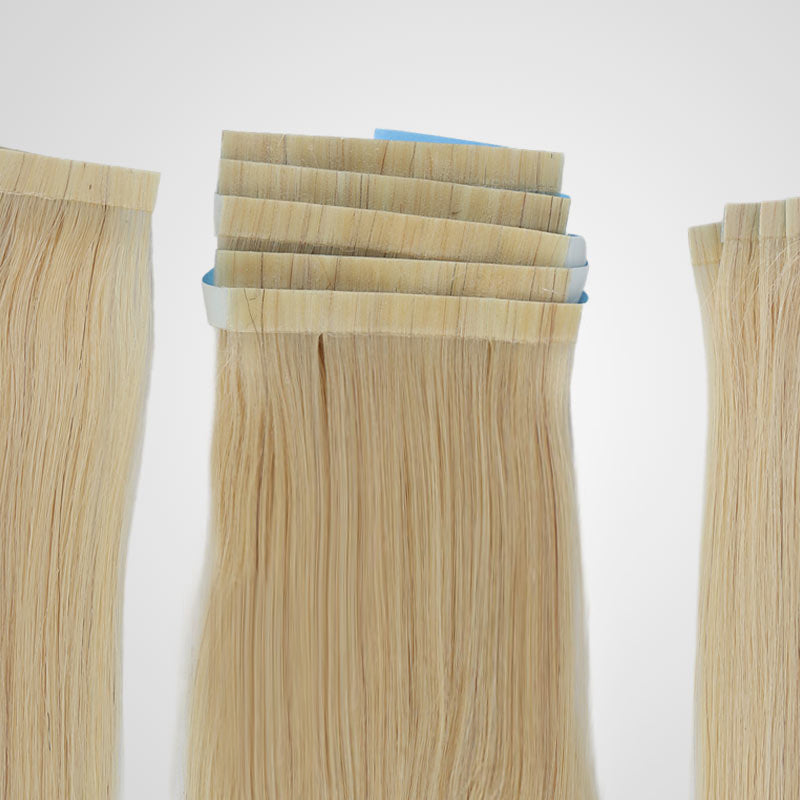 QVR Blonde Tape in Hair Extensions Long Straight Skin Weft Human Hair