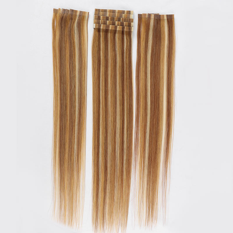 QVR Blonde Tape in Hair Extensions Long Straight Skin Weft Human Hair