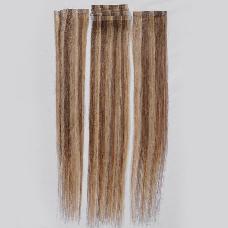 QVR Blonde Tape in Hair Extensions Long Straight Skin Weft Human Hair