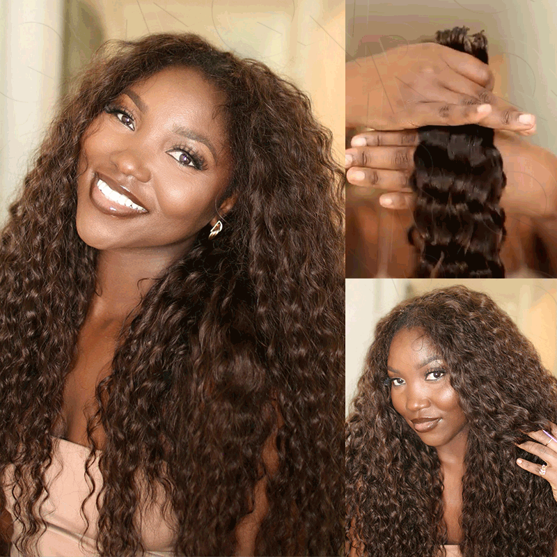 QVR Dark Brown #4 Crochet Hair Water Wave Machine Made Feather Human Hair Extension