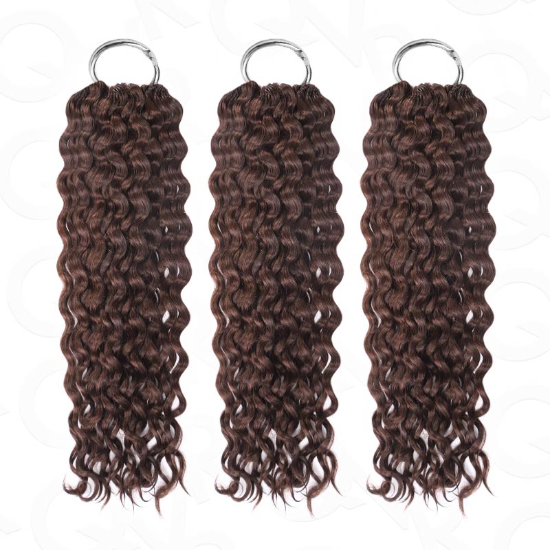 QVR Dark Brown #4 Crochet Hair Water Wave Machine Made Feather Human Hair Extension