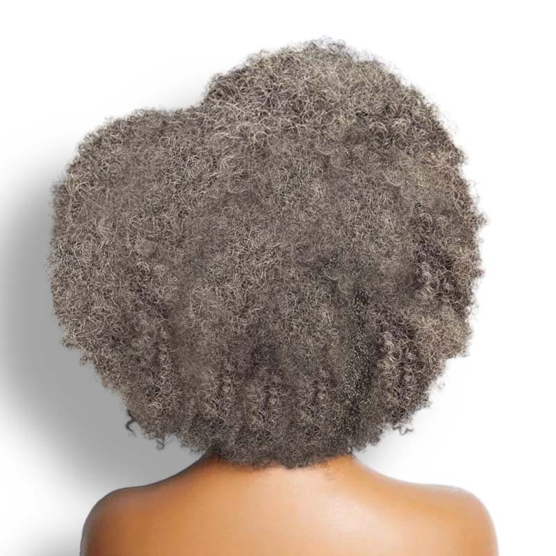 QVR Salt and Pepper Side Part Afro Curl Bouncy Human Hair Machine Made Glueless Wig