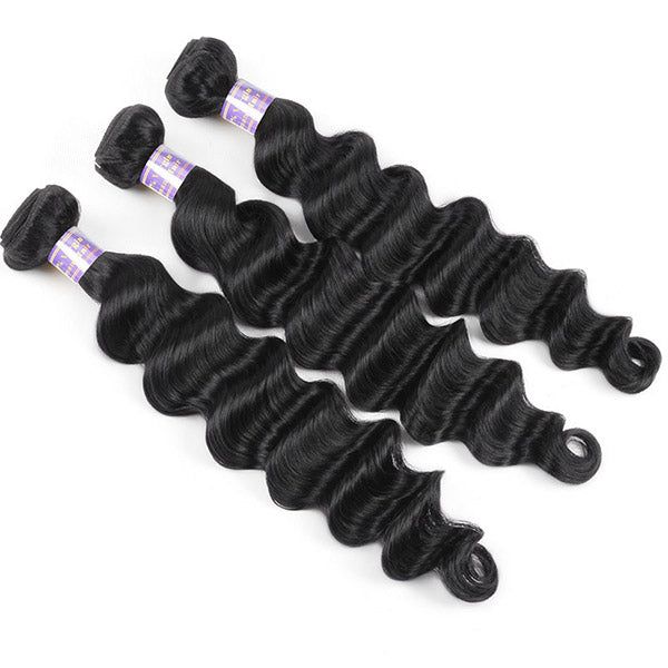 QVR Loose Deep Wave Human Hair Weaves 3 Bundles
