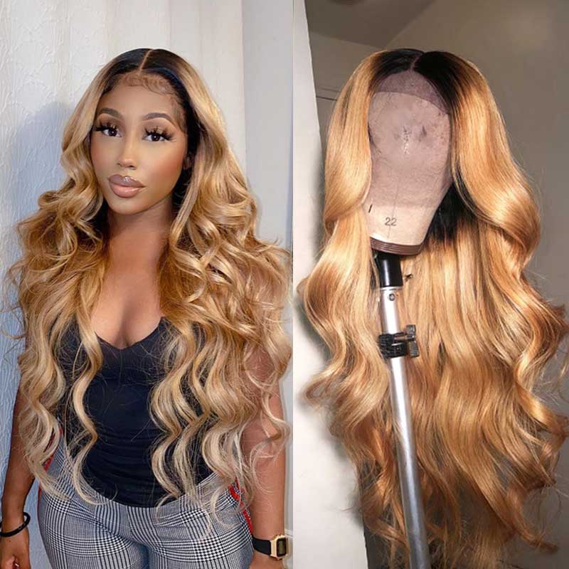 QVR 1B/27 Ombre Color Wig 13x4/4x4 Transparent Lace Frontal Wig Human Hair Wigs 180% Density
