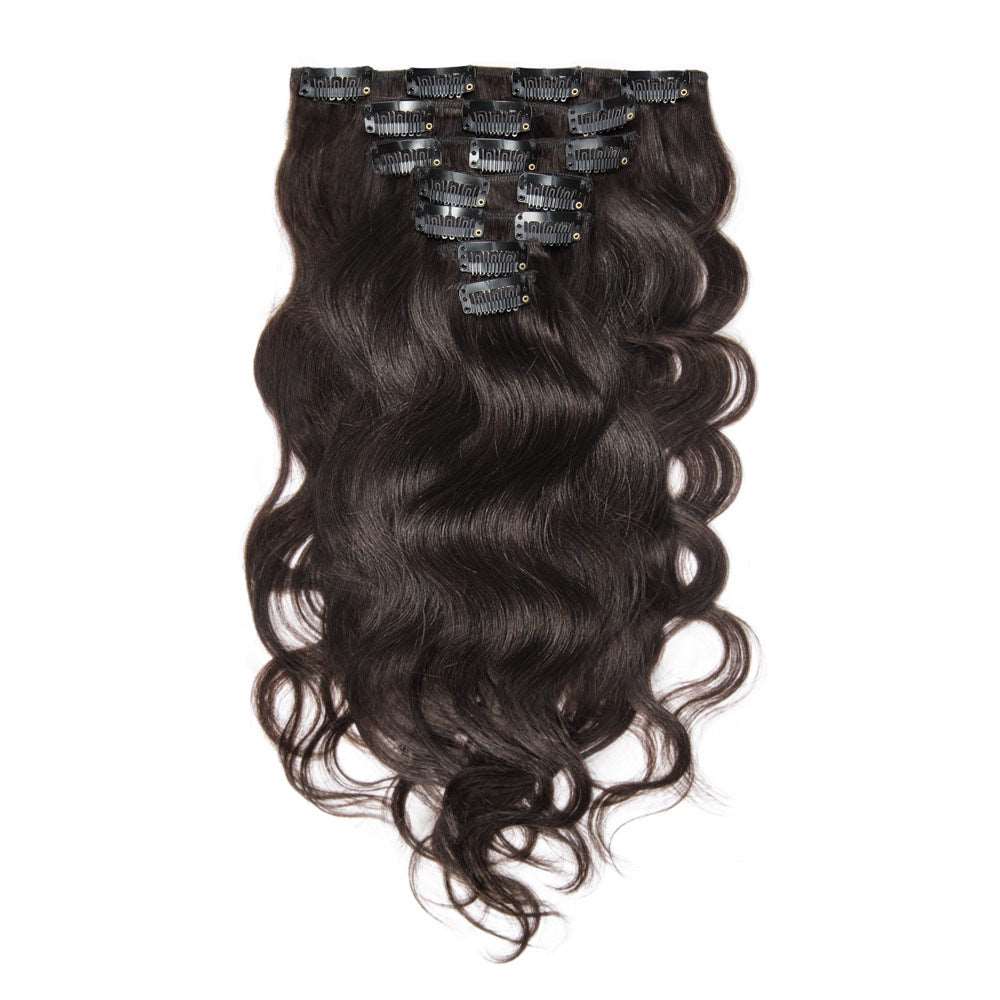 QVR #2 Darkest Brown Straight/Body Wave 7Pcs Clip in Hair Extensions