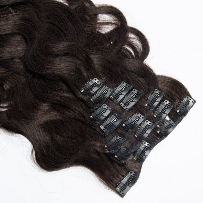QVR #2 Darkest Brown Straight/Body Wave 7Pcs Clip in Hair Extensions