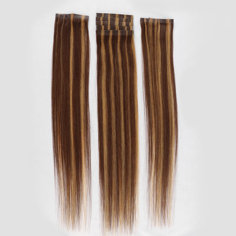 QVR Highlight #6/27 Tape in Hair Extensions Long Straight Skin Weft Human Hair