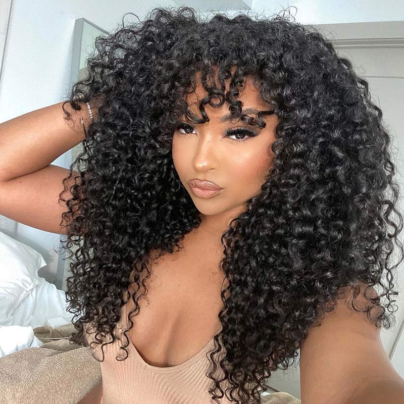 VIP Exclusive|Highlight Curly No Lace Piano #4/27 Color Glueless Machine Made Wig With Bangs