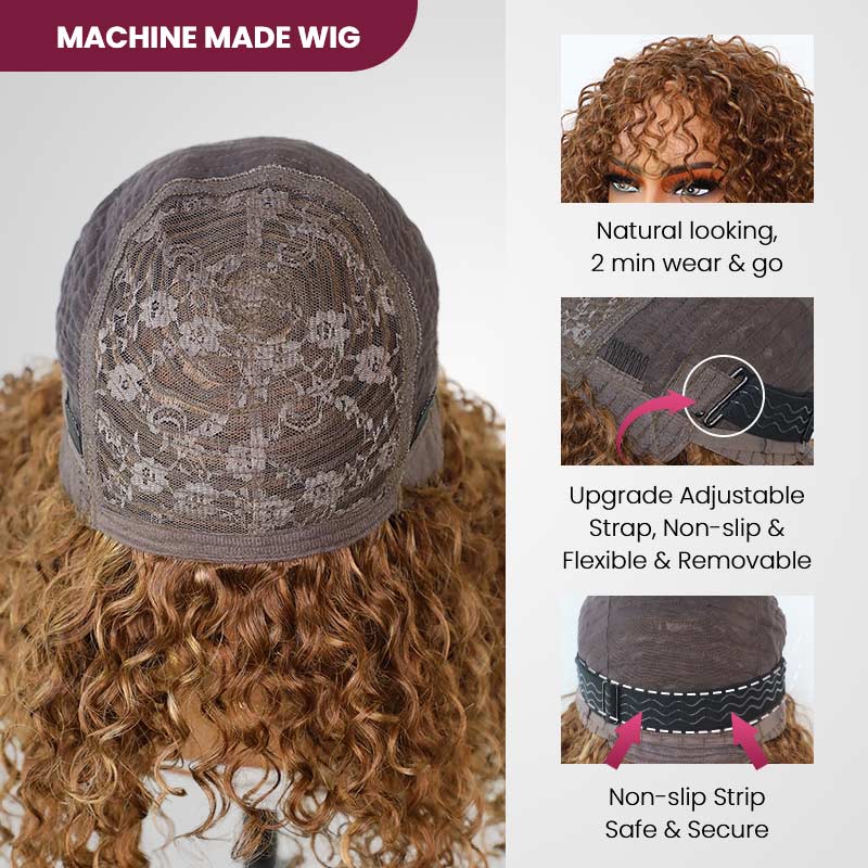VIP Exclusive|Highlight Curly No Lace Piano #4/27 Color Glueless Machine Made Wig With Bangs