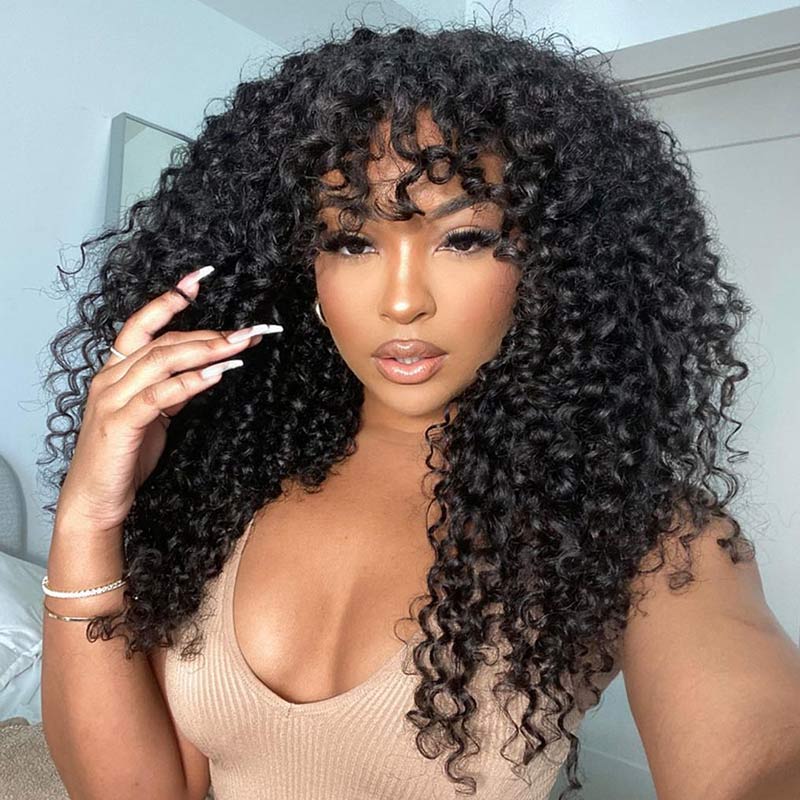 VIP Exclusive|Highlight Curly No Lace Piano #4/27 Color Glueless Machine Made Wig With Bangs
