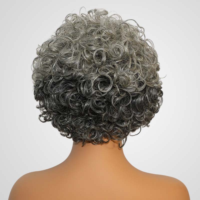 QVR Grey Curly Short Human Hair Wigs With Bang for Black Women