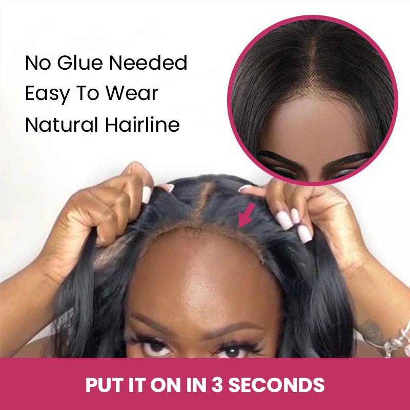 QVR Glueless Pre-cut 4x6 Lace Closure Human Hair Wigs Brown Color Body Wave Premium Wigs