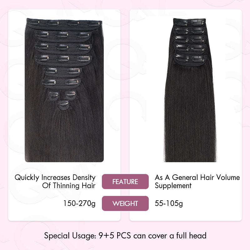 QVR Invisible 9PCS Weft Clip In Hair Extensions 5PCS Volumizer Afro Kinky Curly PU Clip In Human Hair