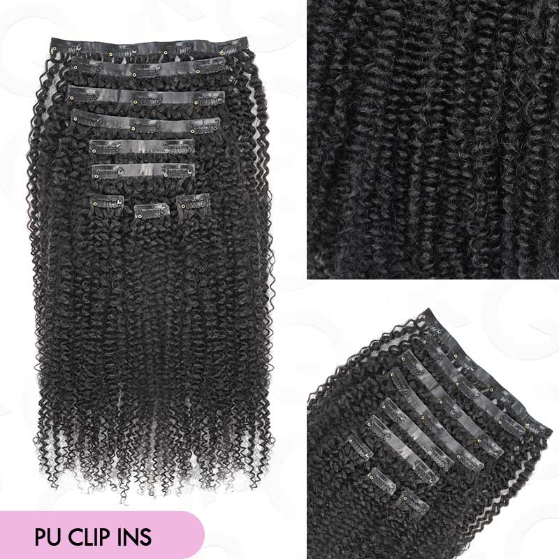 QVR Invisible 9PCS Weft Clip In Hair Extensions 5PCS Volumizer Afro Kinky Curly PU Clip In Human Hair