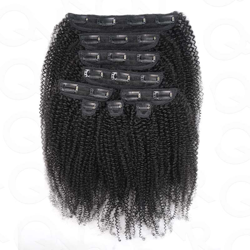 QVR Invisible 9PCS Weft Clip In Hair Extensions 5PCS Volumizer Afro Kinky Curly PU Clip In Human Hair