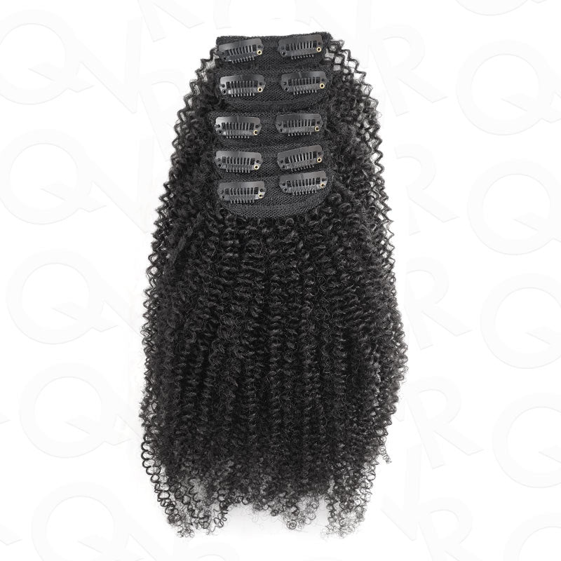 QVR Invisible 9PCS Weft Clip In Hair Extensions 5PCS Volumizer Afro Kinky Curly PU Clip In Human Hair