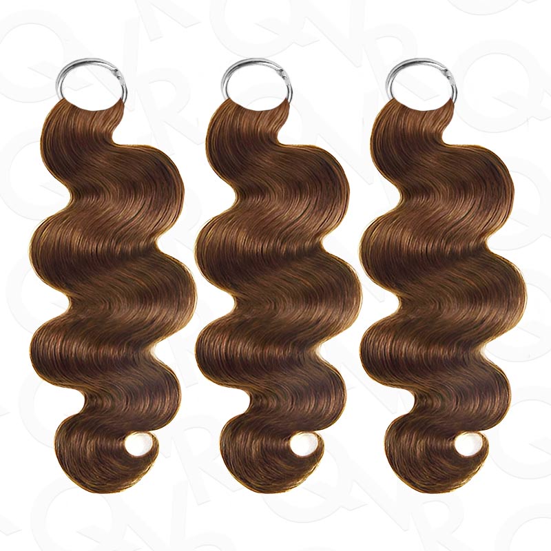 QVR Auburn Brown #30 Crochet Hair Body Wave Machine Made Feather Human Hair Extension