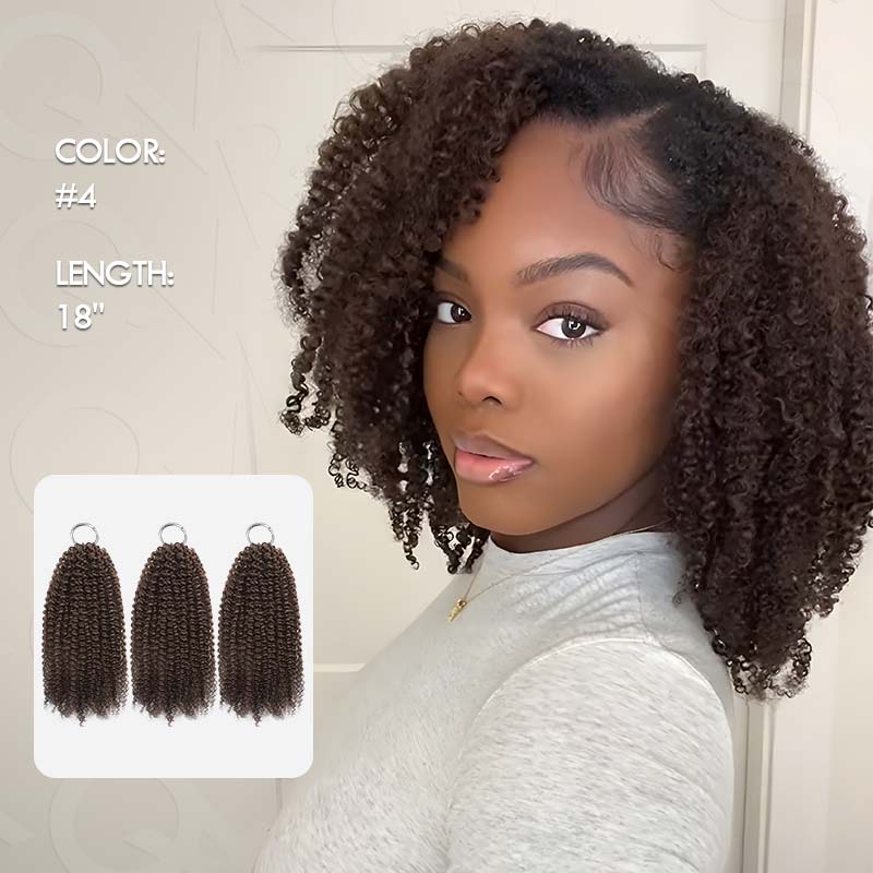 QVR Dark Brown #4 Crochet Hair Afro Kinky Curly Machine Made Feather Human Hair Extension