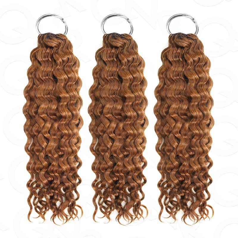 QVR Auburn Brown #30 Crochet Hair Water Wave Machine Made Feather Human Hair Extension