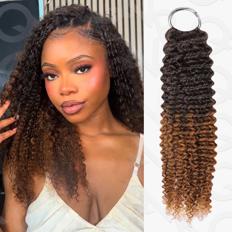 QVR #T2/30 Crochet Hair Deep Wave Machine Made Feather Human Hair Extension